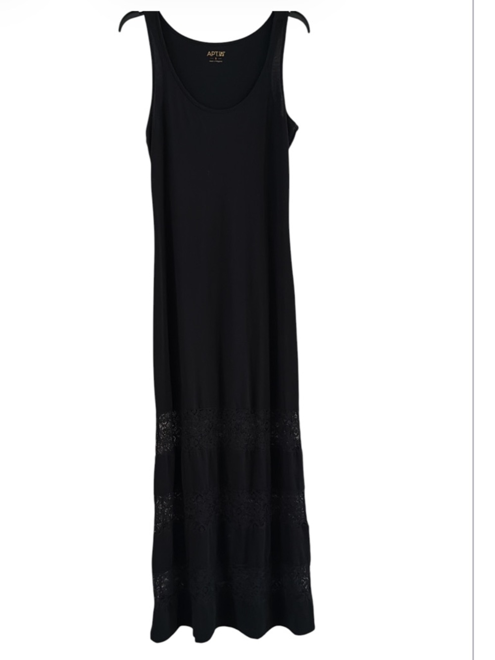 Apt 9 Black Maxi Dress Tank Sleeveless Lace Trim Tiered Panels Size S